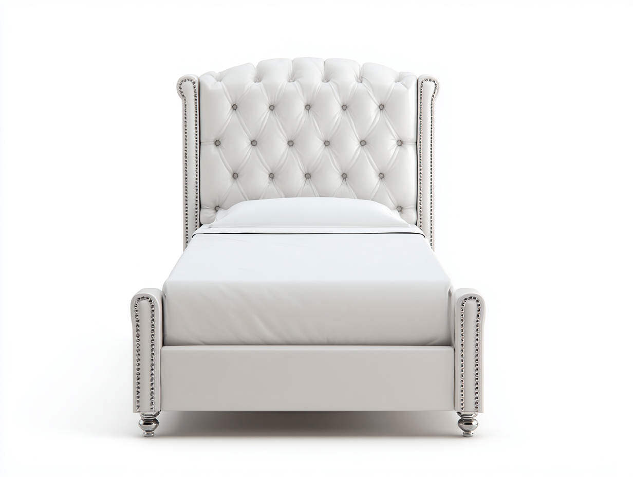 Lit simple capitonné en tissu rembourré 200x100x135 cm - Blanc - Lit confortable pour chambre-Zatinidecor