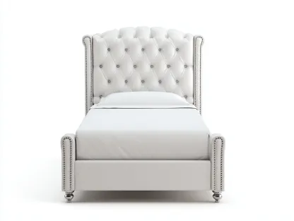 Lit simple capitonné en tissu rembourré 200x100x135 cm - Blanc - Lit confortable pour chambre-Zatinidecor