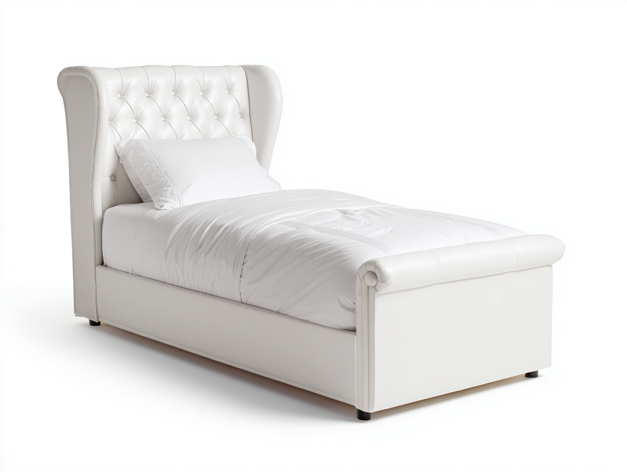 Lit simple tapissé capitonné 205x95x120 cm - Blanc - Style élégant pour chambre-Zatinidecor