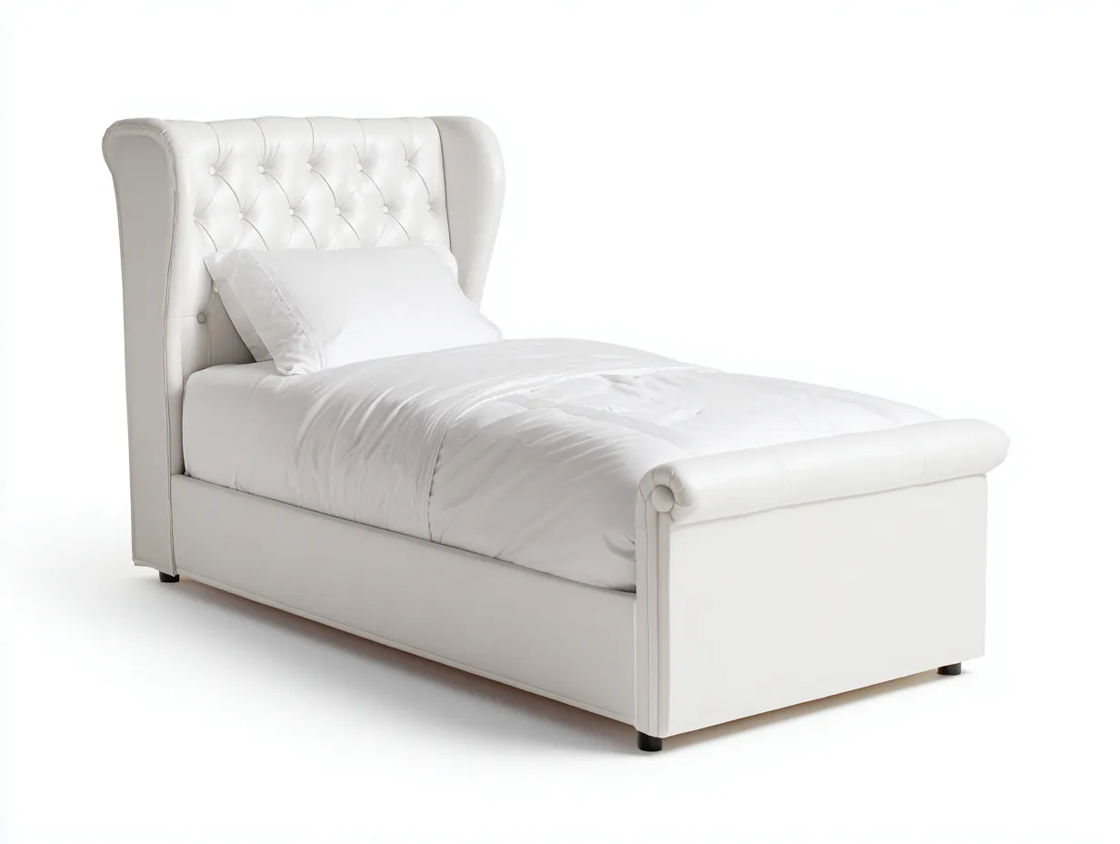 Lit simple tapissé capitonné 205x95x120 cm - Blanc - Style élégant pour chambre-Zatinidecor