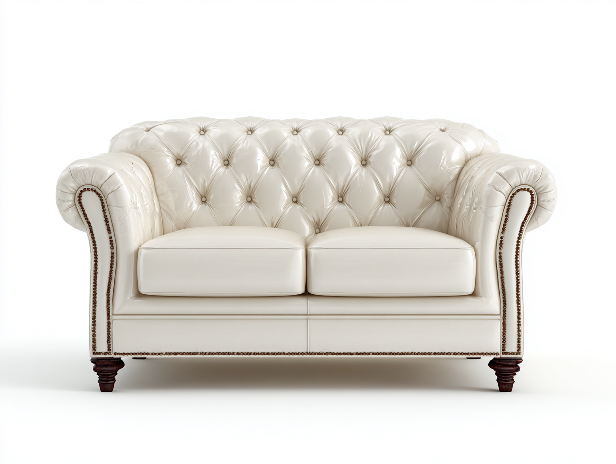 Canapé 2 places en cuir synthétique capitonné 155x90x80 cm blanc pour salon-Zatinidecor