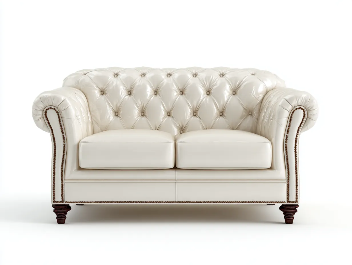 Canapé 2 places en cuir synthétique capitonné 155x90x80 cm blanc pour salon-Zatinidecor