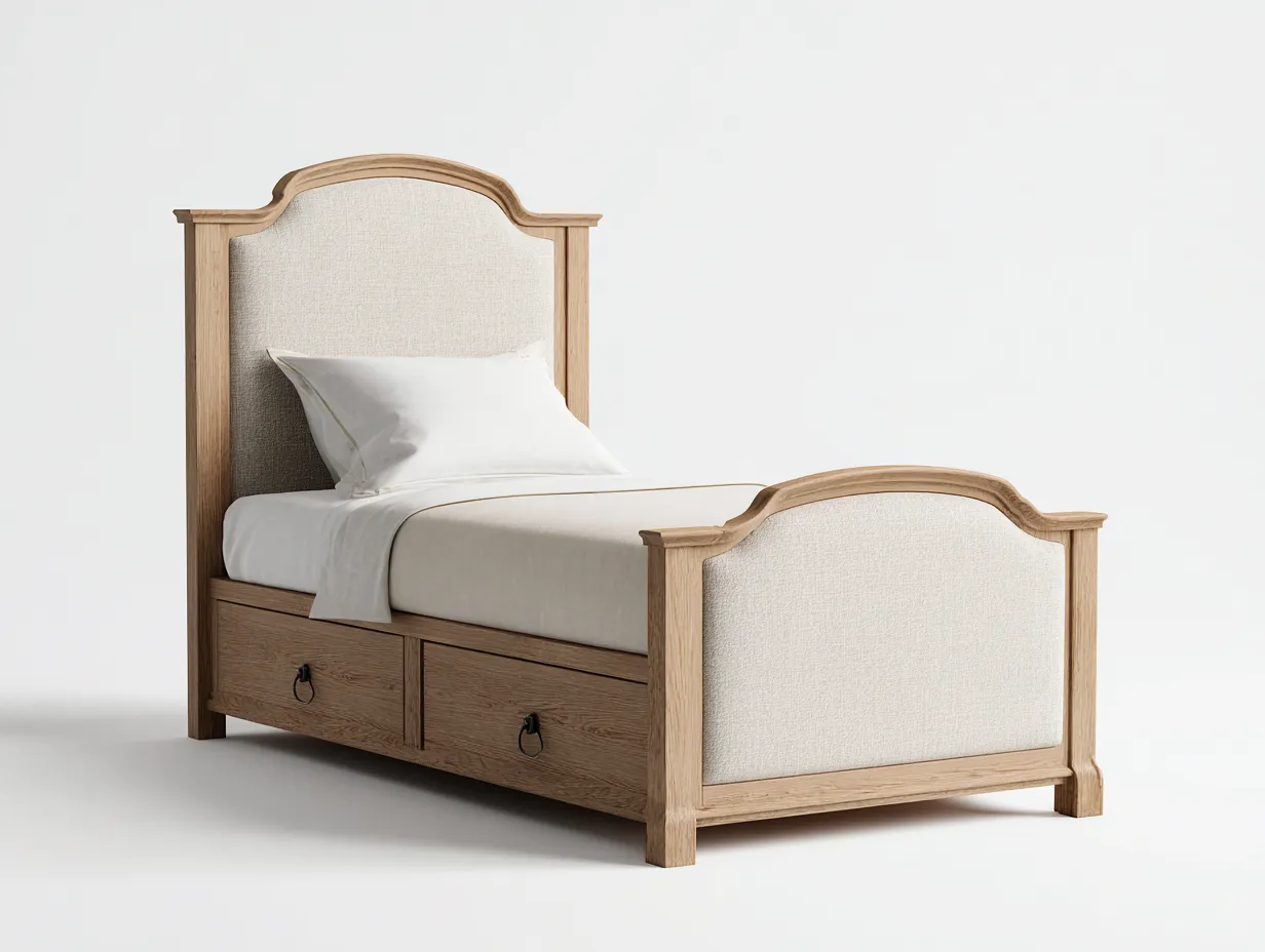 Lit simple en bois et tissu 200x100x110 cm beige style classique-Zatinidecor