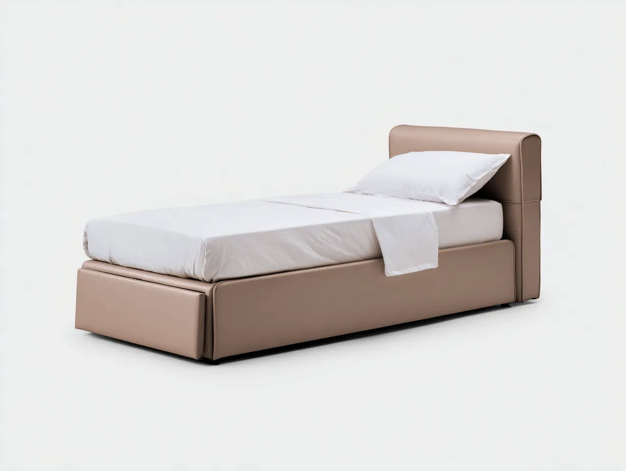 Letto singolo - pelle sintetica-legno - 201x96x98 cm - marrone - stile moderno-Tavexiadecor
