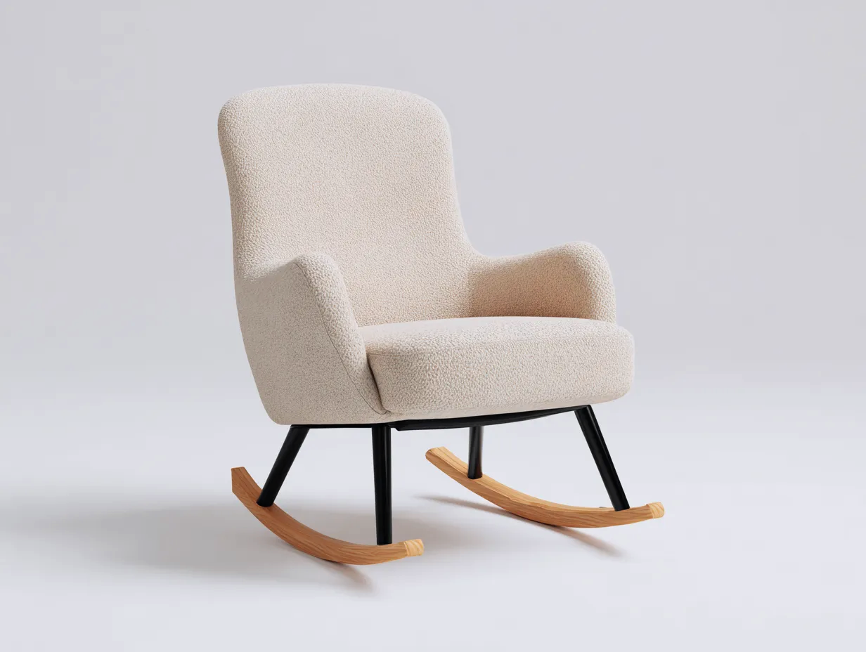 Sedia a dondolo - tessuto-metallo-legno - 80x83x96 cm - Beige - design moderno-Tavexiadecor