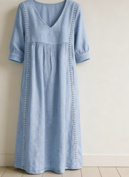 New Arrivals🔥Women's Casual Loose-fitting Patchwork Lace Trim Linen And Cotton Dress