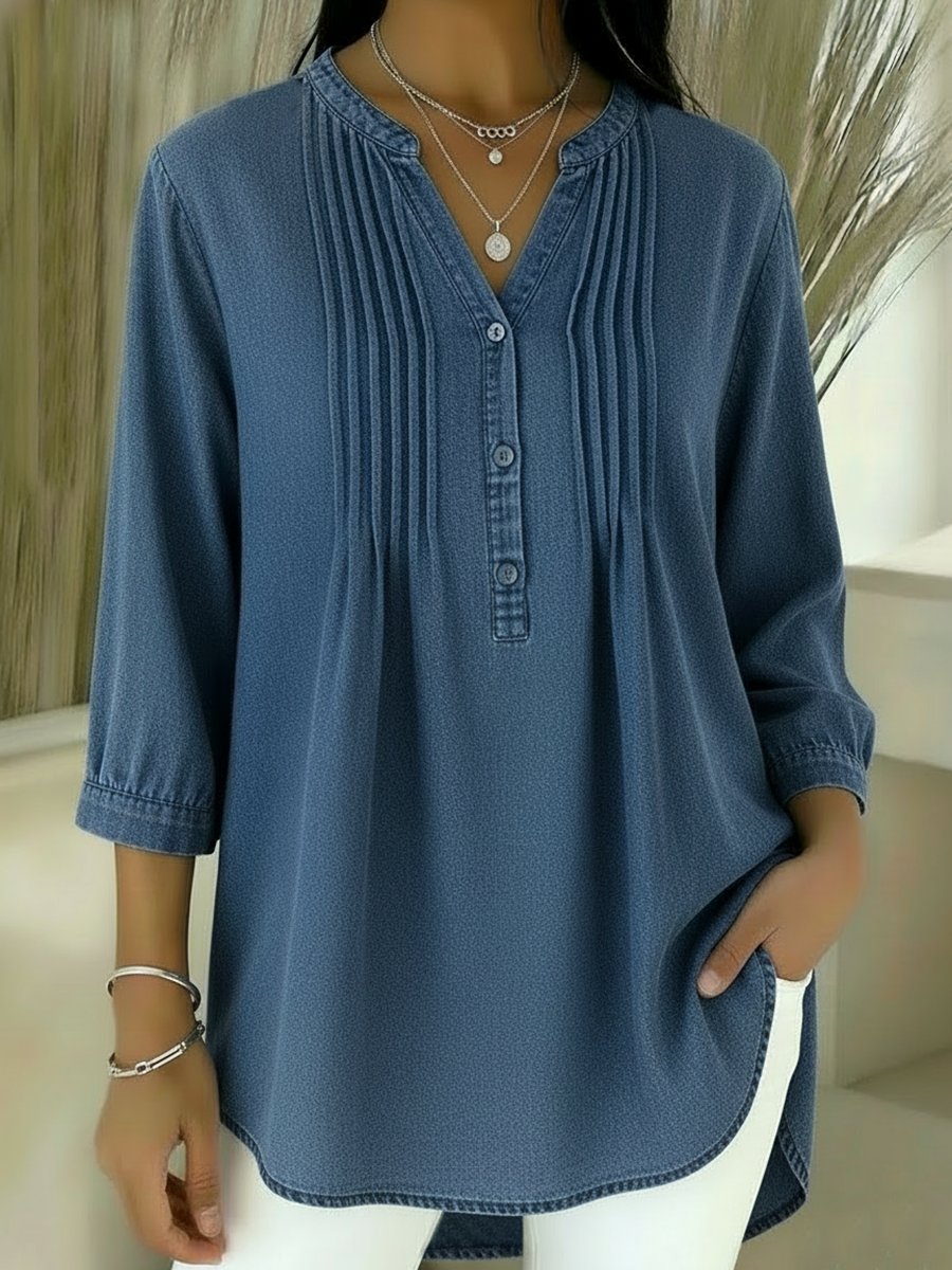 Clearance Sale🔥Casual Pleated Button-up Denim Top