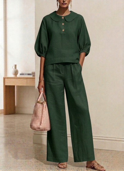 New Arrivals🔥Women's Elegant Cotton Linen Peter Pan Collar Two-Piece Set