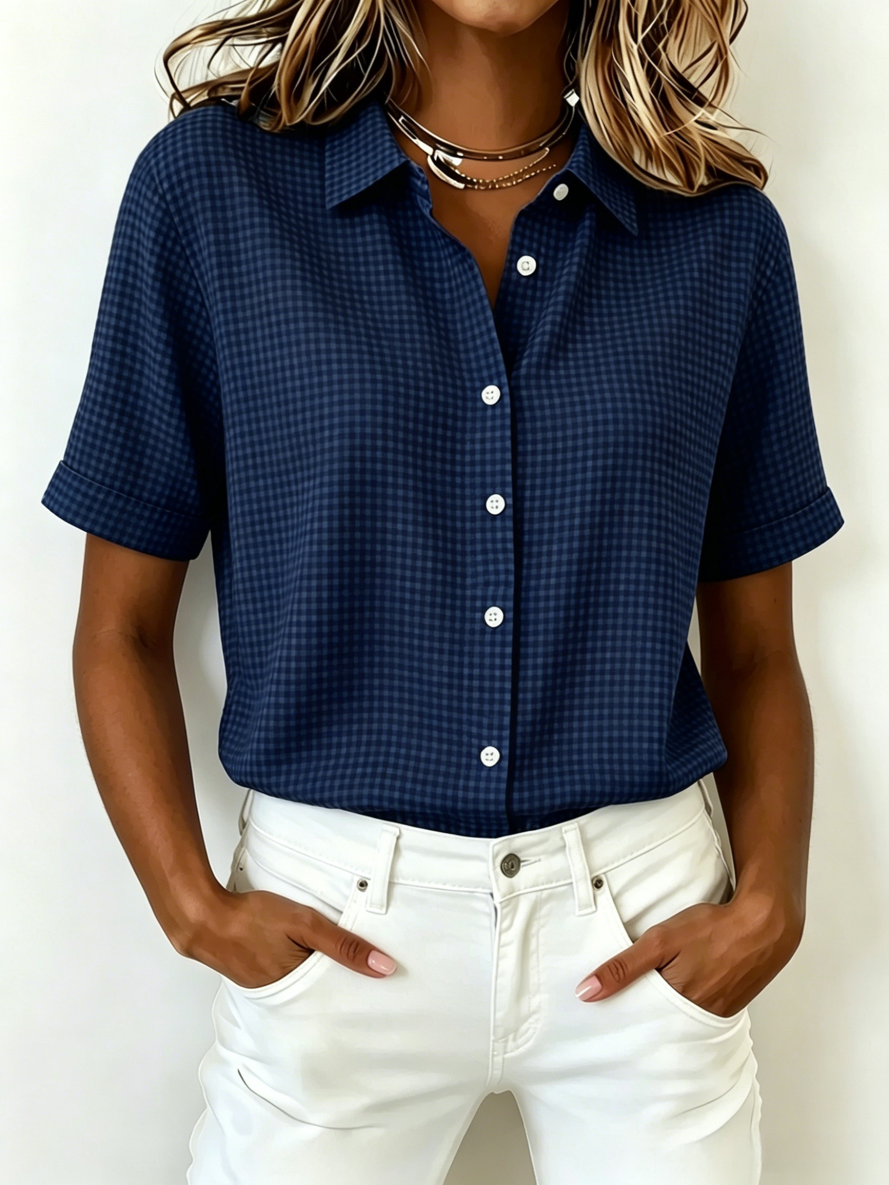 New Arrival🔥 Women's Casual Gingham Short Sleeve Button Down Shirt