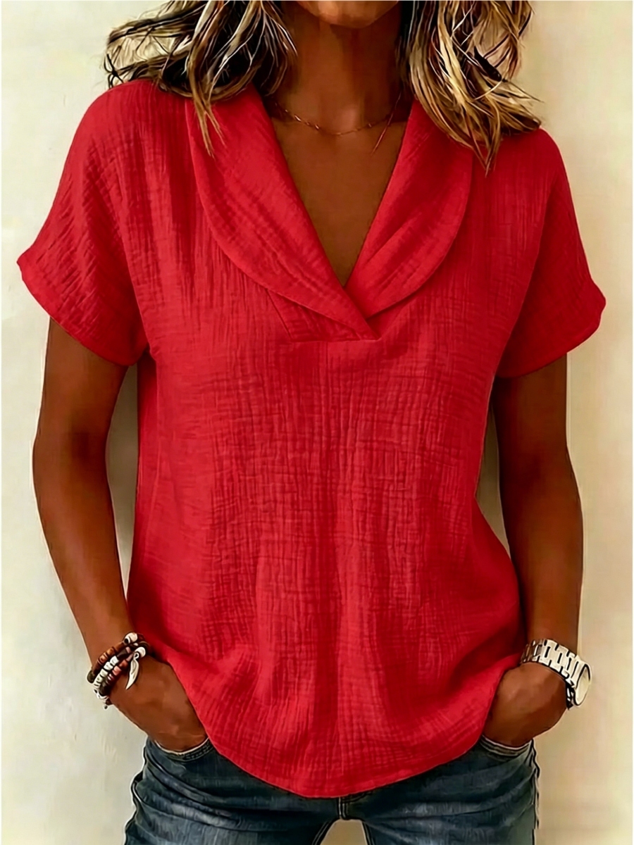 New Arrivals🔥 Women's Peter Pan Collar V-neck Short-sleeve Cotton-linen Top