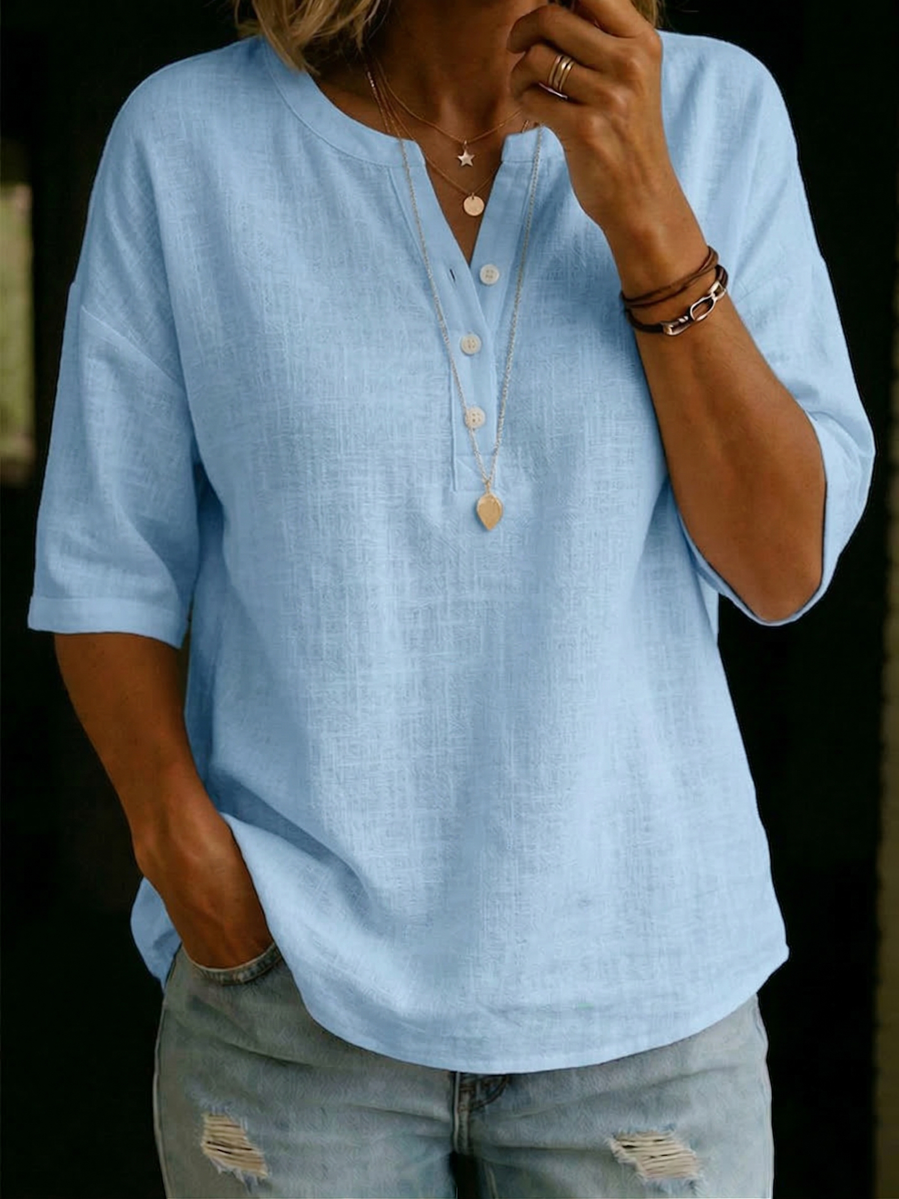 New Arrivals🔥Women's Casual & Cozy Classic Cotton-linen Henley Shirt