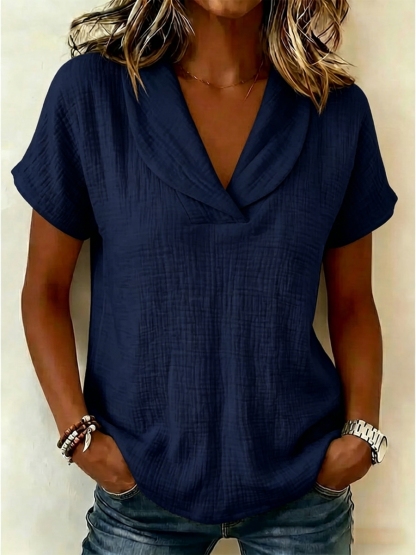 New Arrivals🔥 Women's Peter Pan Collar V-neck Short-sleeve Cotton-linen Top