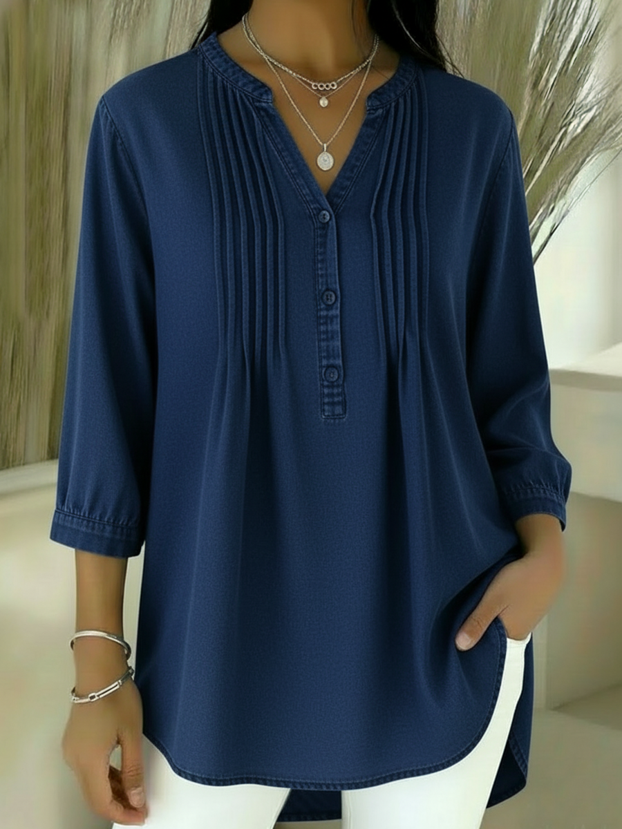 Clearance Sale🔥Casual Pleated Button-up Denim Top
