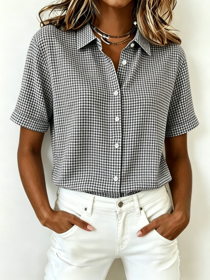 New Arrival🔥 Women's Casual Gingham Short Sleeve Button Down Shirt