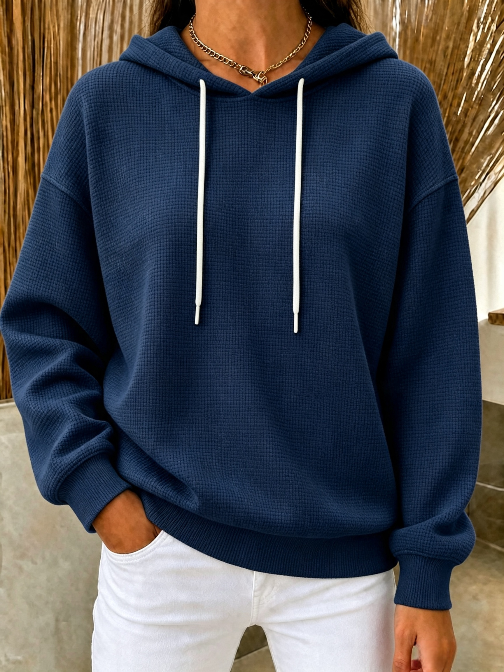 CLEARANCE SALE🔥Women's Waffle Knit Drawstring Hoodie