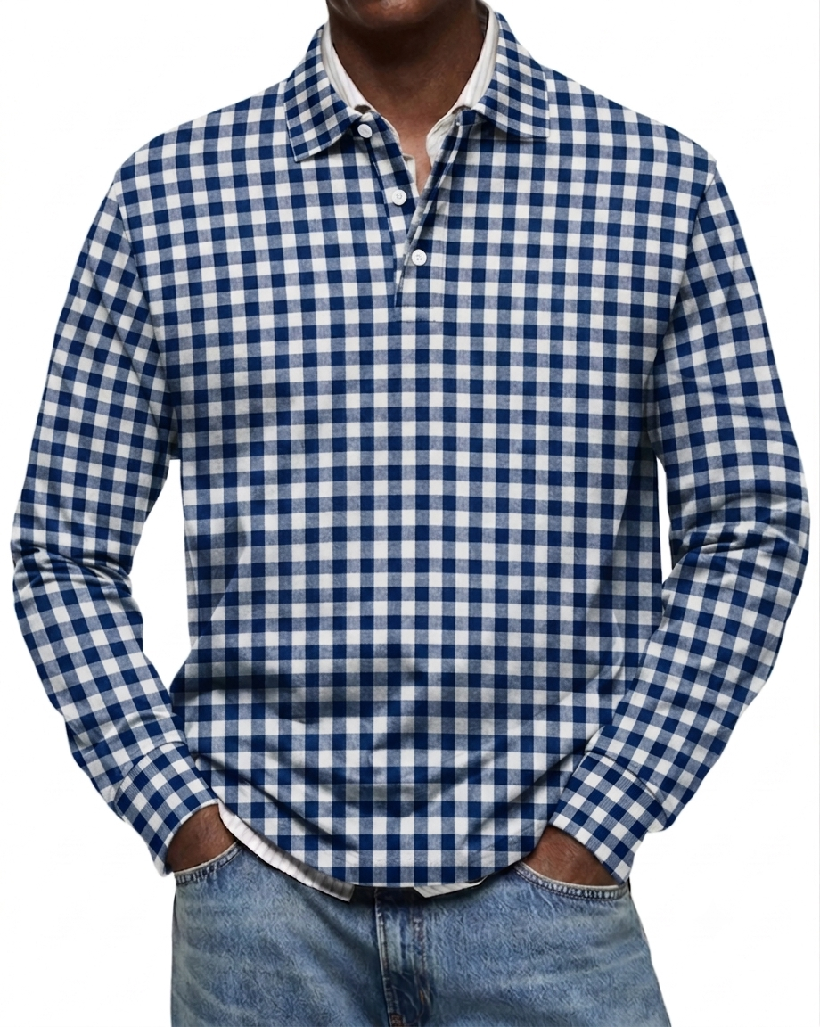 Clearance Sale🔥Men's Everyday Comfort Lapel Button Casual Long Sleeve Checked POLO Shirt