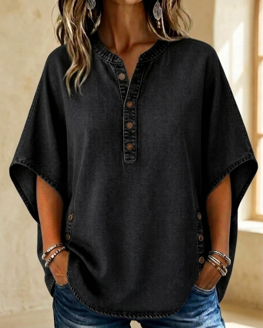 Flash Sale: 49% OFF🔥Women's V-neck Button-up Loose Denim Batwing Top