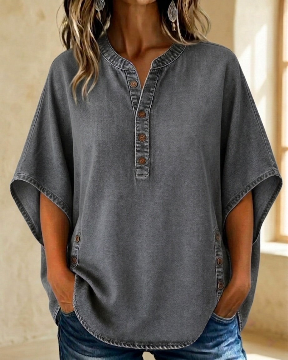 Flash Sale: 49% OFF🔥Women's V-neck Button-up Loose Denim Batwing Top