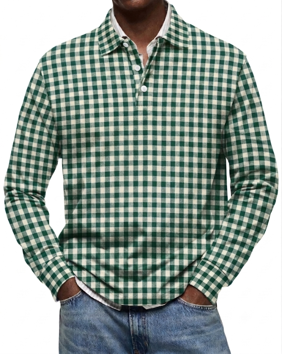 Clearance Sale🔥Men's Everyday Comfort Lapel Button Casual Long Sleeve Checked POLO Shirt