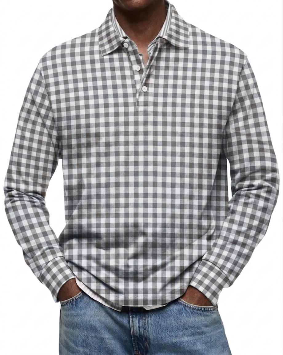 Clearance Sale🔥Men's Everyday Comfort Lapel Button Casual Long Sleeve Checked POLO Shirt
