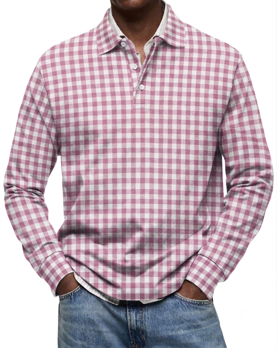 Clearance Sale🔥Men's Everyday Comfort Lapel Button Casual Long Sleeve Checked POLO Shirt