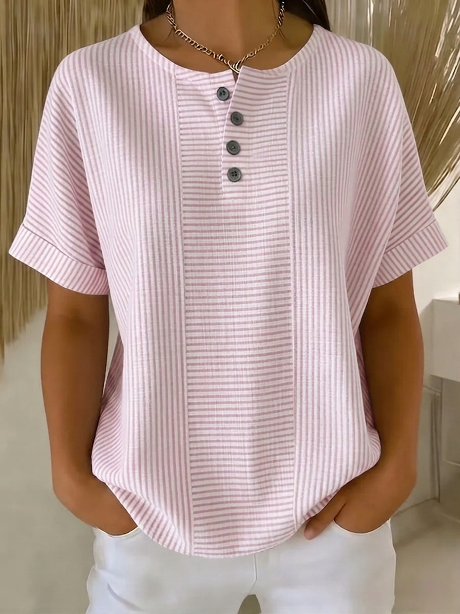 New Arrivals🔥 Women's Artistic Cut Striped Cotton Linen Shirt Blouse