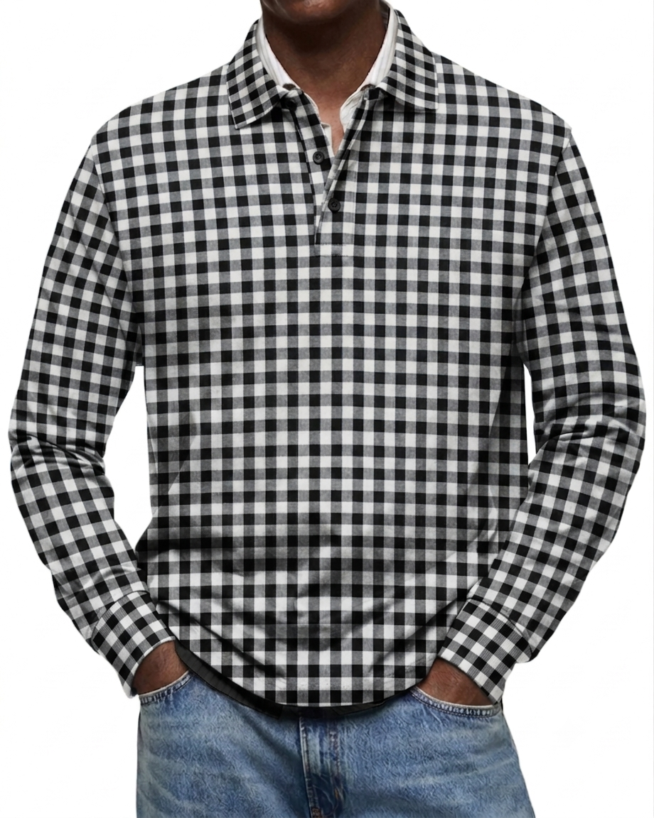 Clearance Sale🔥Men's Everyday Comfort Lapel Button Casual Long Sleeve Checked POLO Shirt
