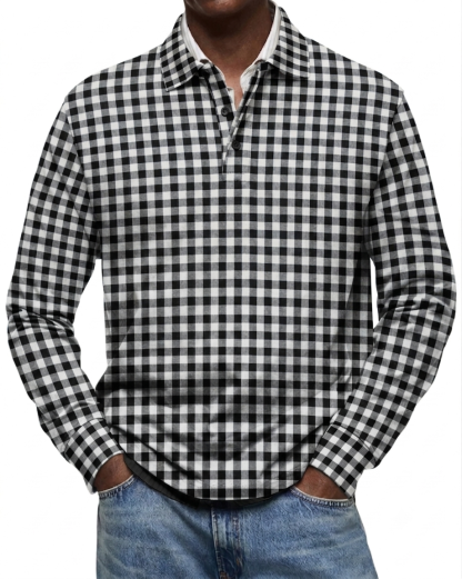Clearance Sale🔥Men's Everyday Comfort Lapel Button Casual Long Sleeve Checked POLO Shirt