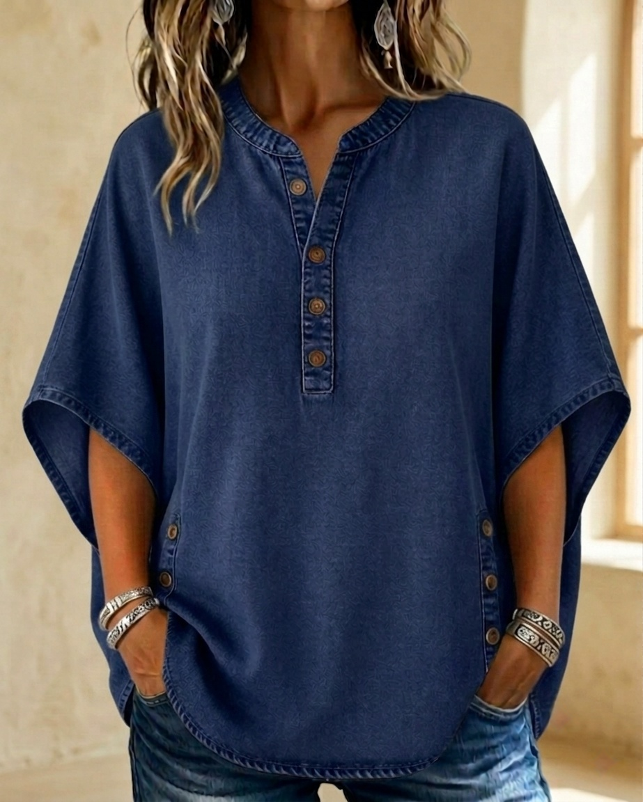 Flash Sale: 49% OFF🔥Women's V-neck Button-up Loose Denim Batwing Top