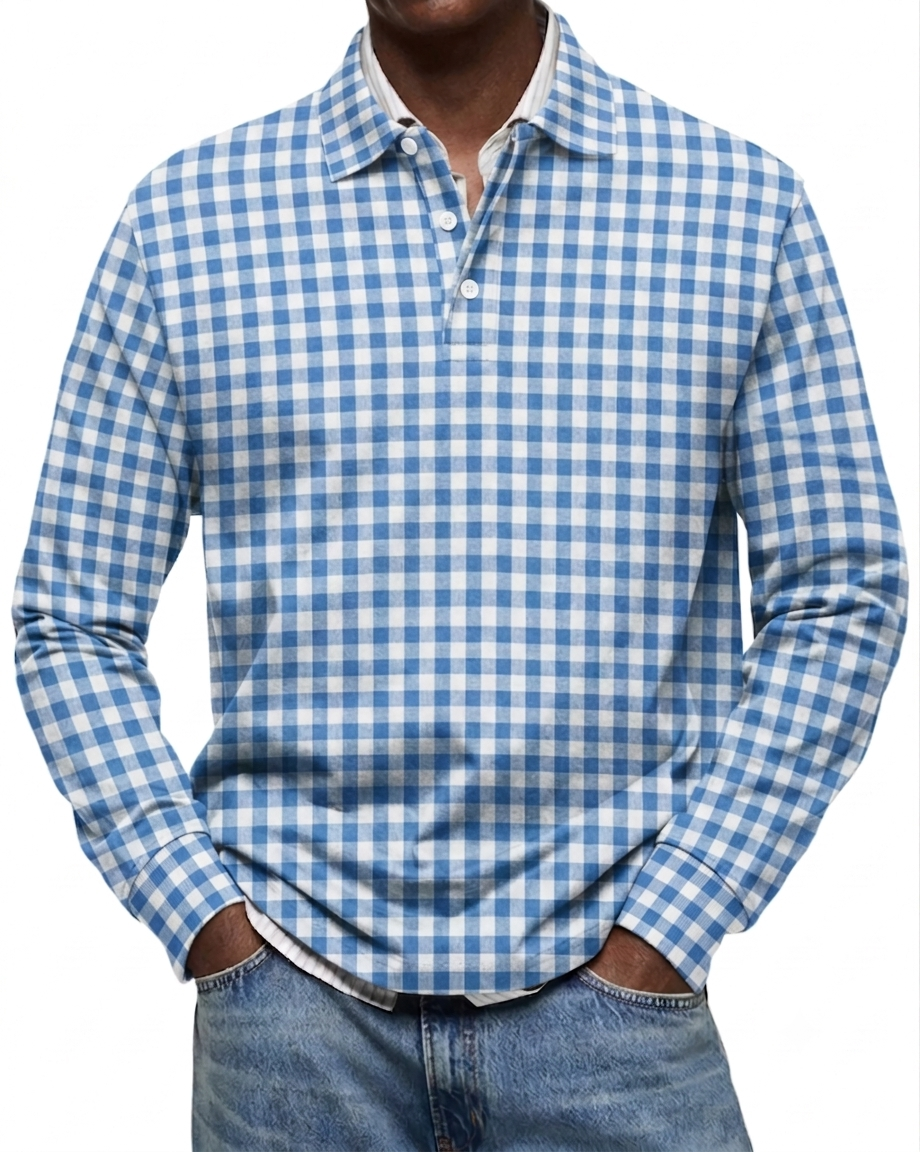 Clearance Sale🔥Men's Everyday Comfort Lapel Button Casual Long Sleeve Checked POLO Shirt