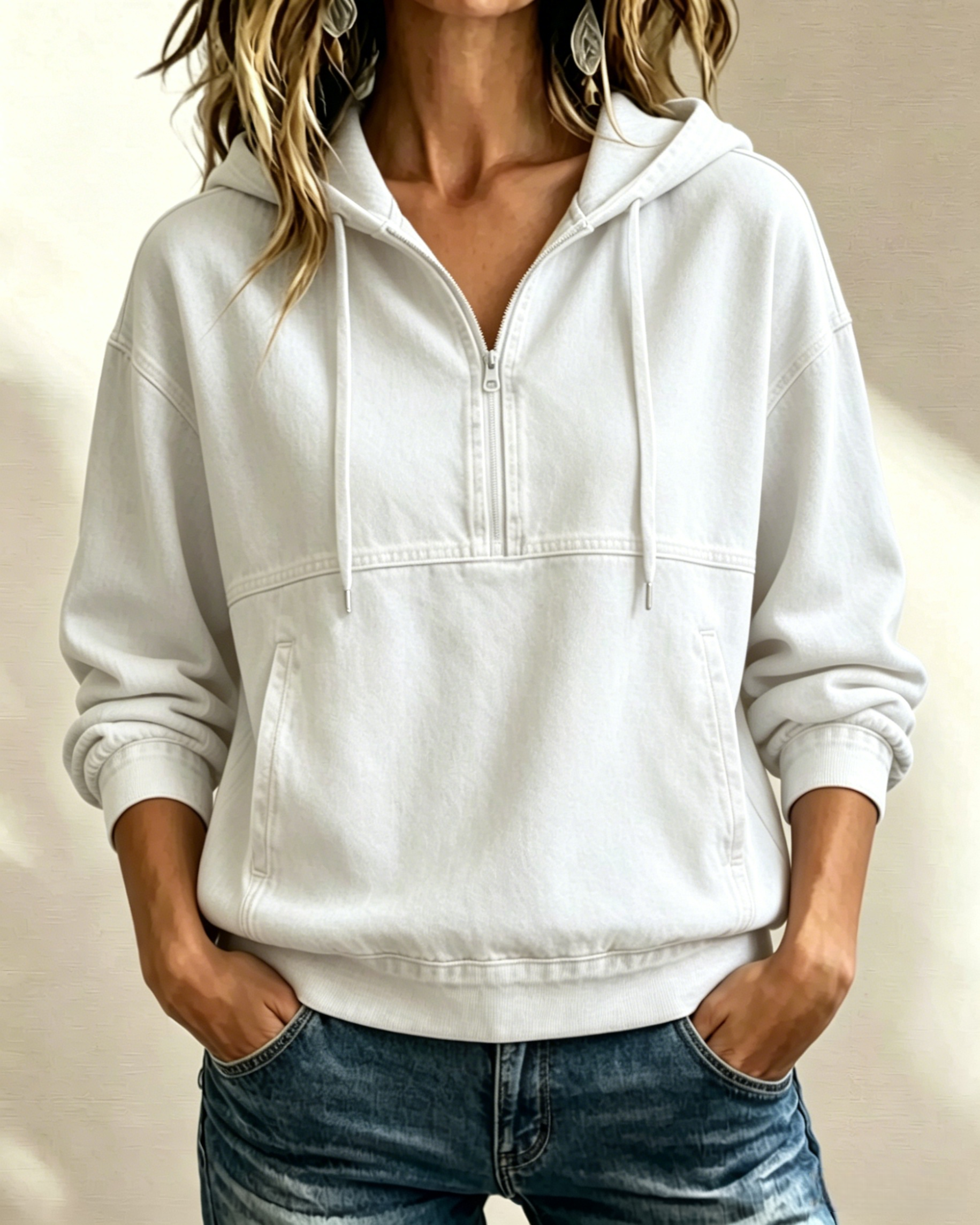 NEW 🔥 Women's Oversized Denim Drawstring Sweatshirt