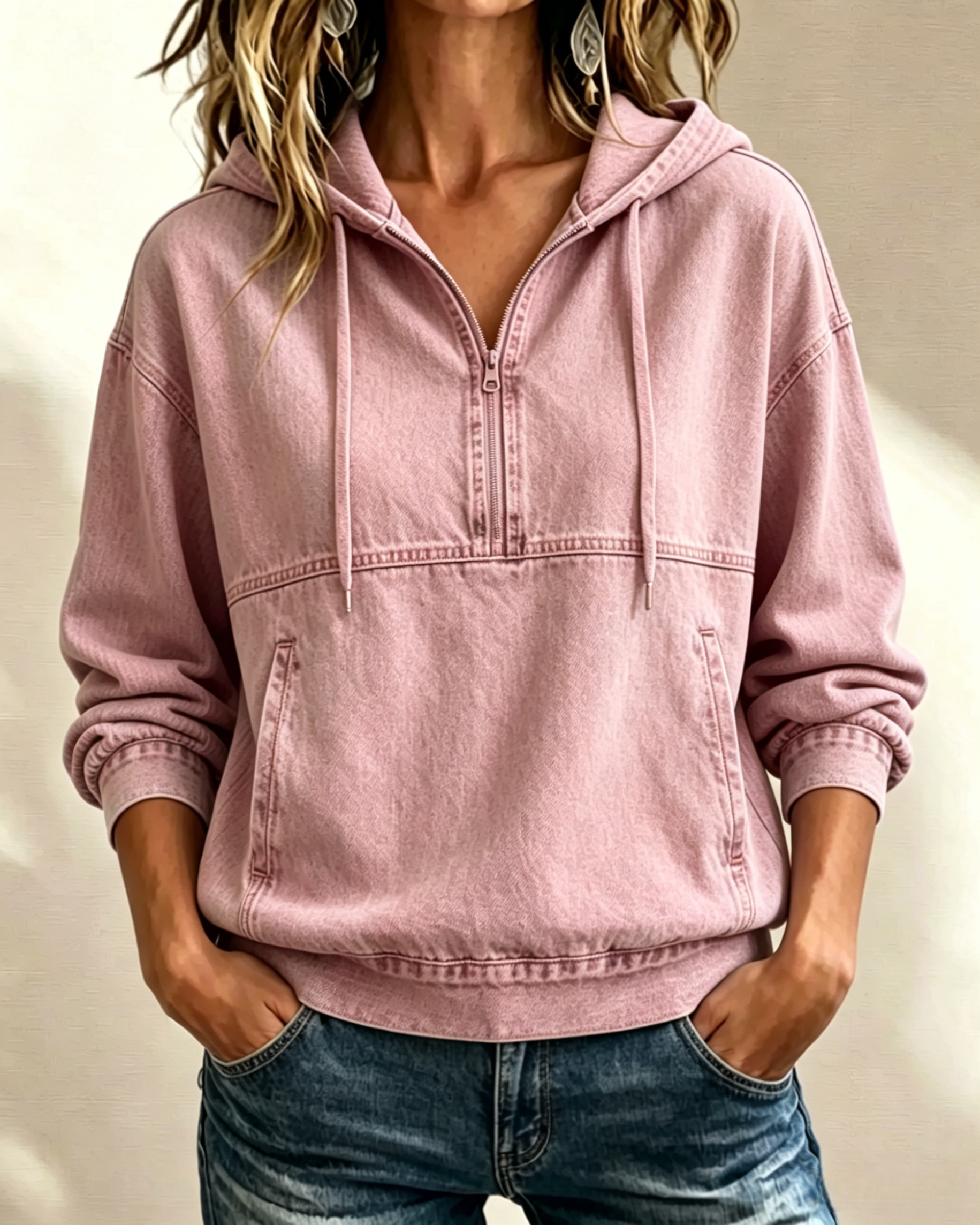 NEW 🔥 Women's Oversized Denim Drawstring Sweatshirt
