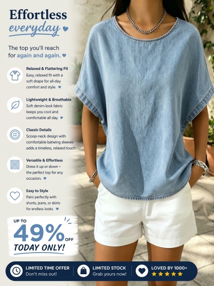 Today 49% off🔥Women’s Denim Scoop-Neck Batwing Top