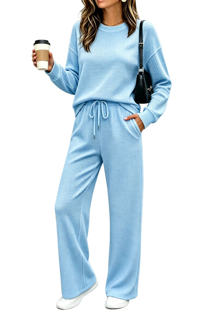 ⏰ LAST DAY SAVE 50% 💥Women's 2 Piece Sets Waffle Knit Crewneck Sweatshirt & Pants Casual Travel Outfits
