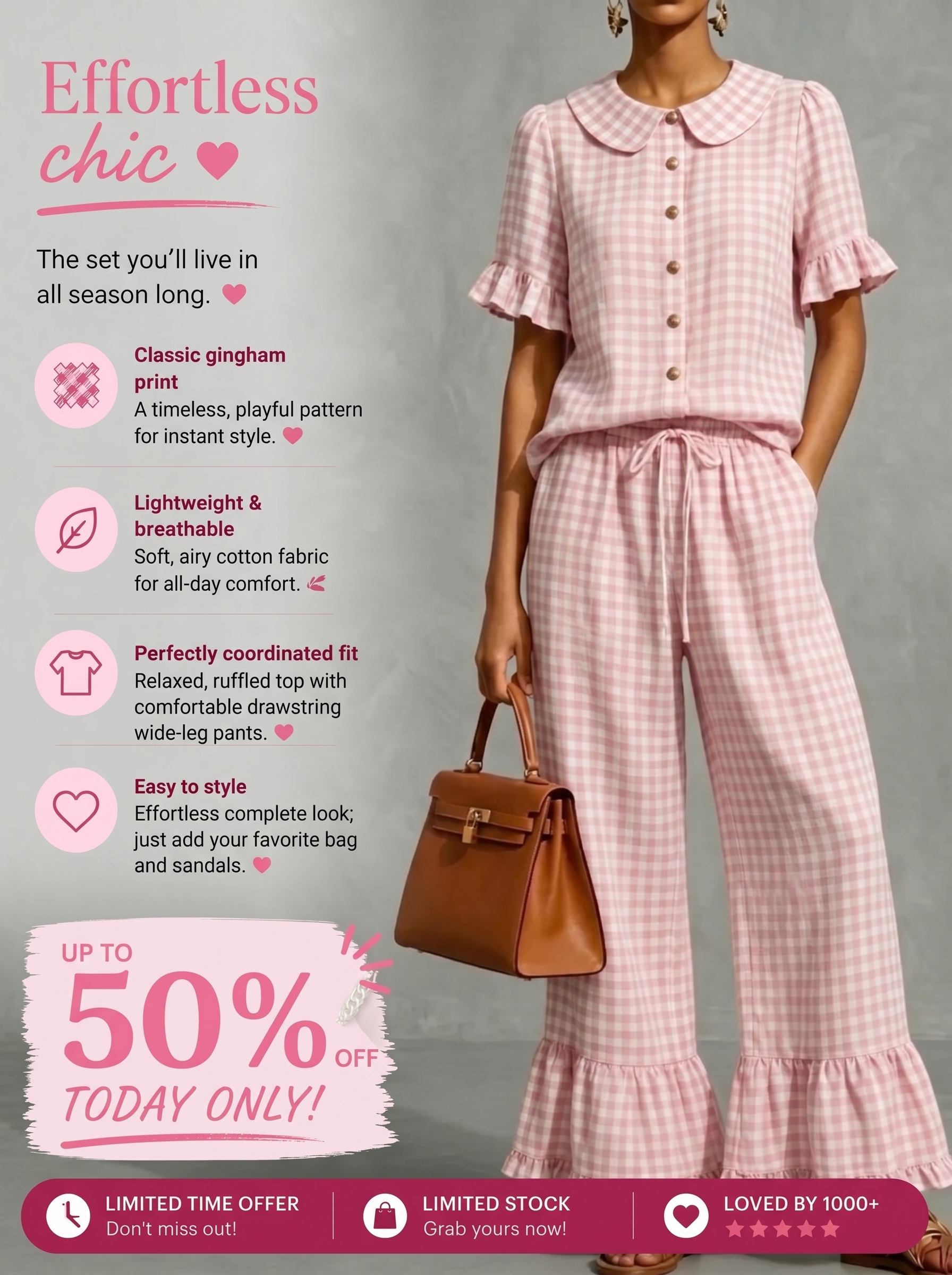 🔥Today 50% OFF🔥Women’s Gingham Collar Ruffle Short-Sleeve Set
