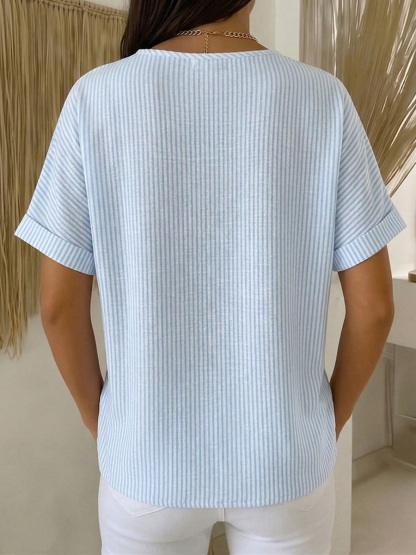 New Arrivals🔥 Women's Artistic Cut Striped Cotton Linen Shirt Blouse