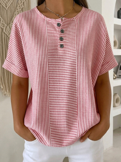New Arrivals🔥 Women's Artistic Cut Striped Cotton Linen Shirt Blouse