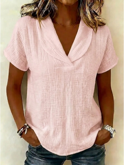 New Arrivals🔥 Women's Peter Pan Collar V-neck Short-sleeve Cotton-linen Top