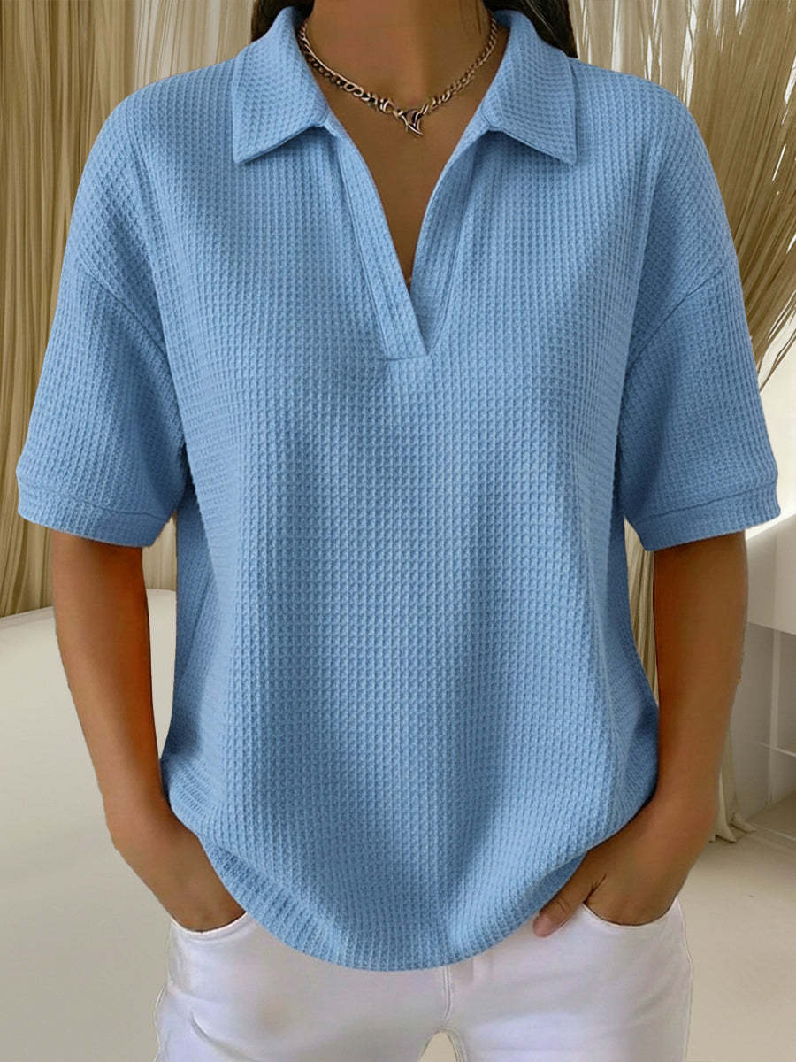 Casual Waffle-knit Short-sleeved Cotton Top