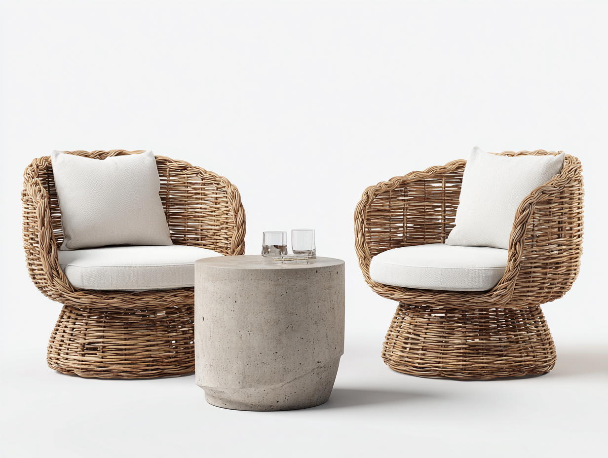Set salotto da terrazza - rattan-cemento - 150x75x75 cm - Naturale-Beige - design moderno-Ralavaabode