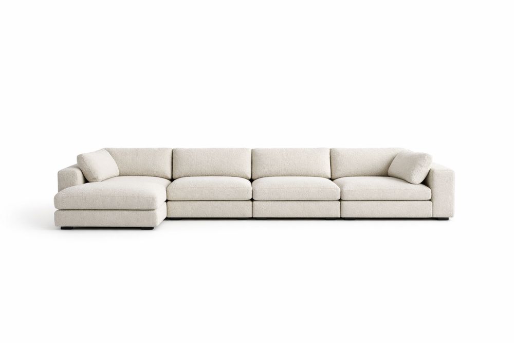 Sectional Sofa Polyester Fabric Left Chaise L Shape Beige
