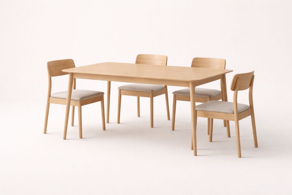 Oak Wood 5-Piece Dining Table Set with Upholstered Chairs