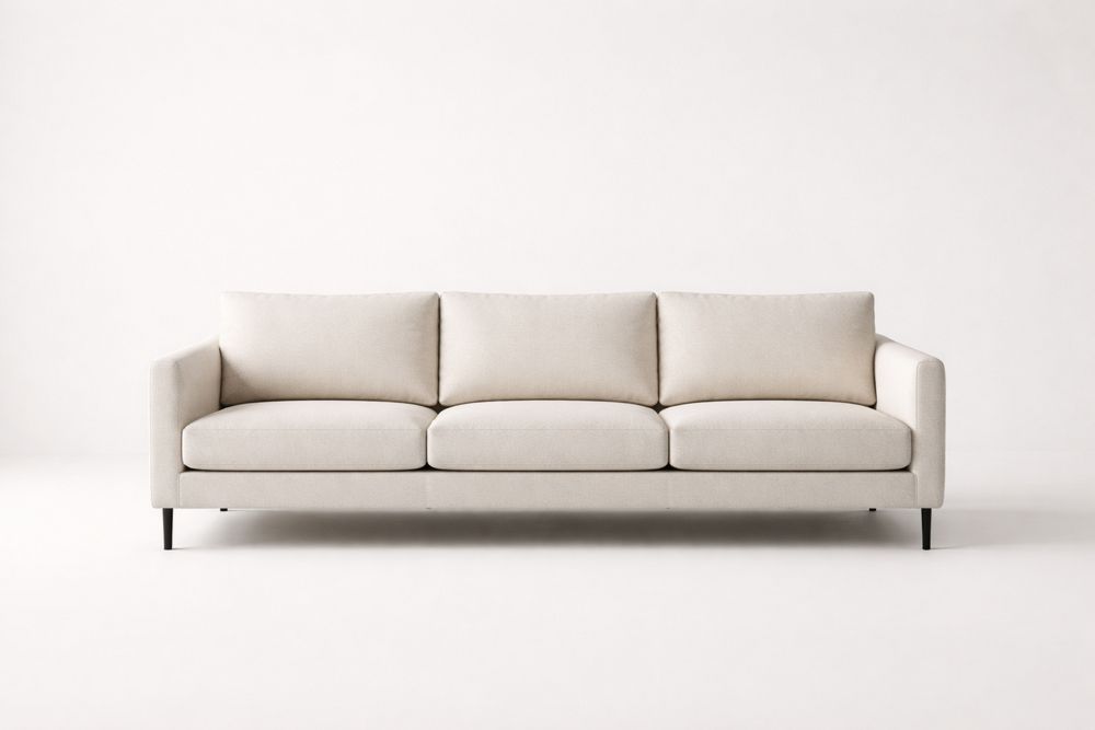 Beige Upholstered Sofa with Steel Legs