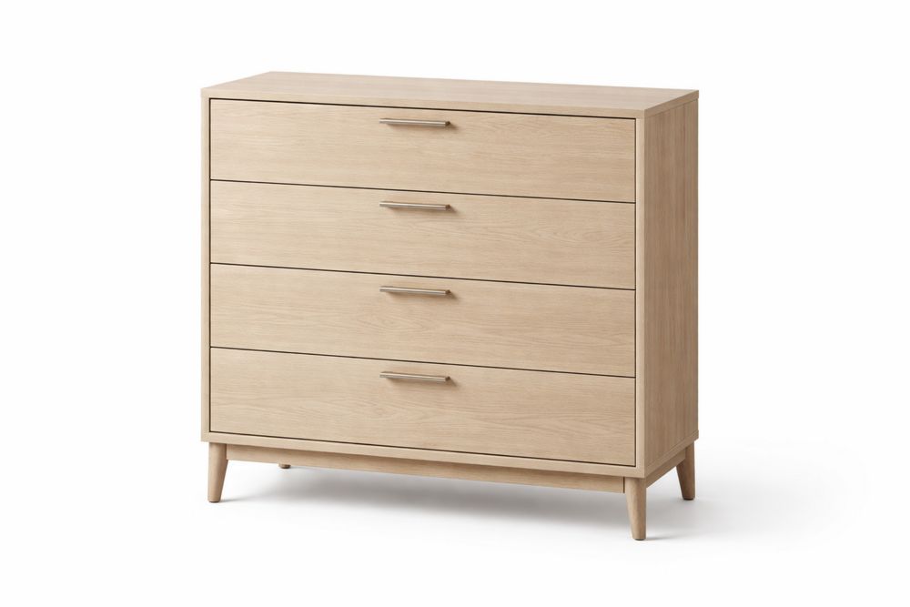 Wooden 4-Drawer Chest Natural Oak Finish  Height86cm x Width90cm x Depth45cm
