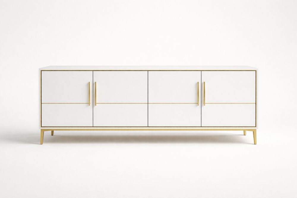 White gold engineered wooden TV Stands 4-Door