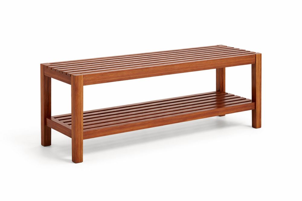Acacia Wood Slatted Storage Bench Two-Tier Length 100 cm x Width 35 cm x Height 45 cm