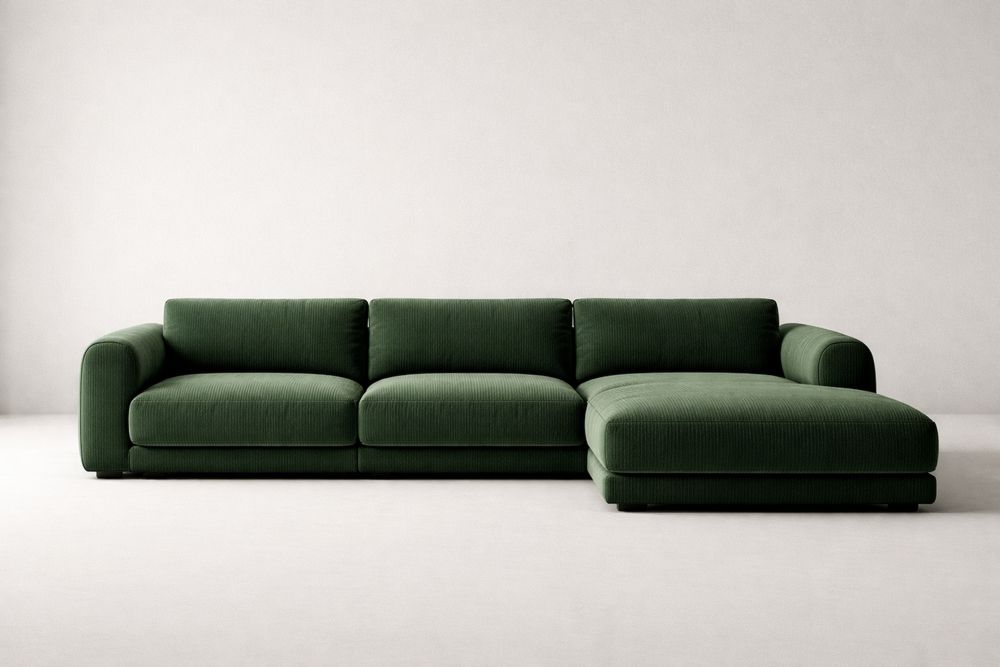 Green Corduroy Sectional Sofa with Chaise Length 300 cm x Width 150 cm x Height 70 cm