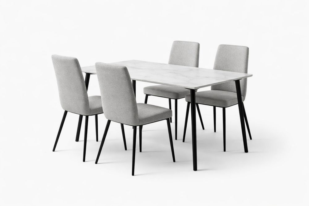 Dining Table Set with Faux Marble Top and Polyester Fabric Chairs