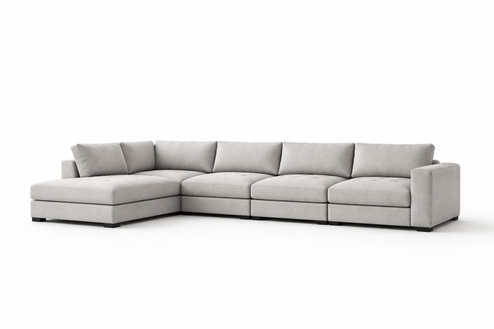 Gray Fabric L-Shaped Sectional Sofa with Chaise
