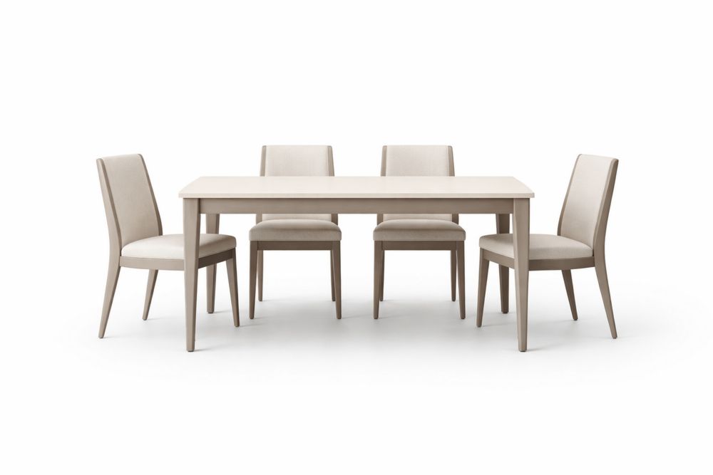 Solid Wood Dining Table Set with Upholstered Chairs Beige